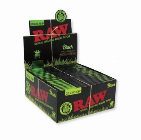 Raw Classic King Size Slim Natural Unrefined Rolling Papers - Organic Hemp - Black - Box Of 50 - Vape wholesale supplies